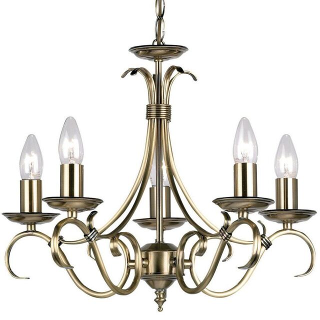 Loops Hanging Ceiling Pendant Light ANTIQUE BRASS 5x Shade Vintage Lamp Bulb Holder in Metallics - image 1