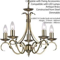 Loops Hanging Ceiling Pendant Light ANTIQUE BRASS 5x Shade Vintage Lamp Bulb Holder in Metallics - thumbnail 2