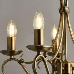 Loops Hanging Ceiling Pendant Light ANTIQUE BRASS 5x Shade Vintage Lamp Bulb Holder in Metallics - thumbnail 4