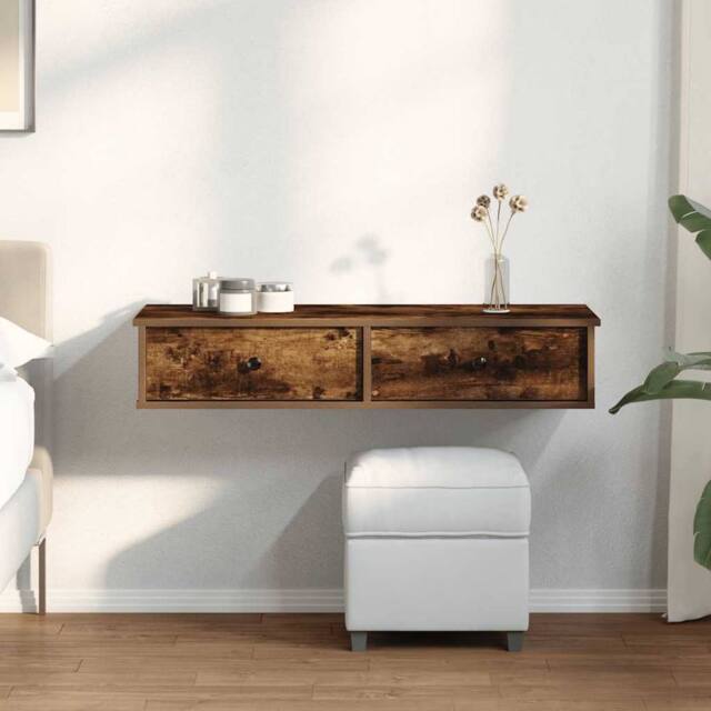 Berkfield Home Wall Shelf with Drawers Smoked Oak 100x37.5x19 cm Engineered Wood in Brown - image 1
