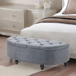 FURNOS Upholstered Half Circle Wooden Ottoman Bench Seat With Storage in Dark Grey - thumbnail 2