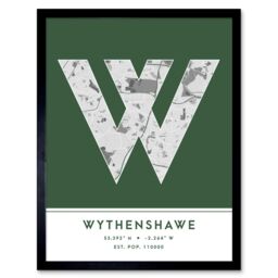 "Wee Blue Coo Wall Art Print Wythenshawe England United Kingdom City Map Modern Typography Stylish Letter Framed Word in Green - Size: W12"" x H16""" - thumbnail 1