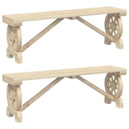 Berkfield Home Garden Benches 2 pcs Solid Wood Fir in Brown - thumbnail 2