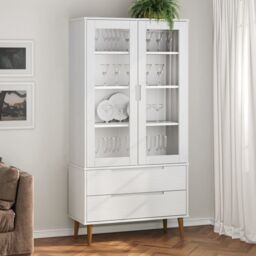 Berkfield Home Vitrine Cabinet MOLDE White 90x35x175 cm Solid Wood Pine - Size: 90 x 35 x 175 cm