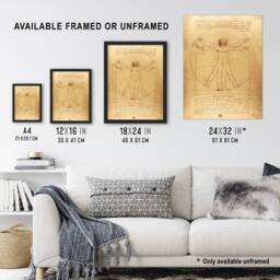 "Artery8 Vitruvian Man Drawing da Vinci Vintage Wall Art Print Poster in Brown - Size: W24"" x H32""" - thumbnail 3