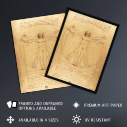 "Artery8 Vitruvian Man Drawing da Vinci Vintage Wall Art Print Poster in Brown - Size: W24"" x H32""" - thumbnail 2