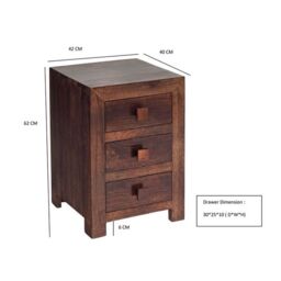Indian Hub Toko Dark Mango 3 Drawer Bedside - Solid Mango Wood - L40xW42xH62cm in Brown - thumbnail 4