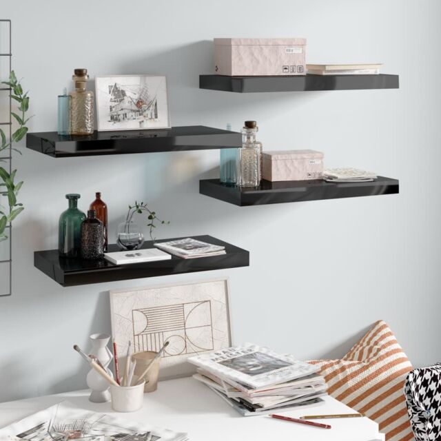 Berkfield Home Floating Wall Shelves 4 pcs High Gloss Black 50x23x3.8 cm MDF - image 1
