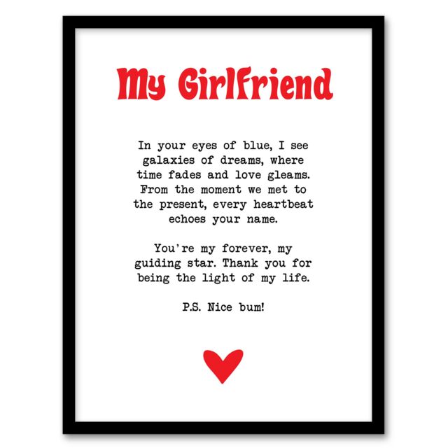 "Artery8 Love Poem Blue Eyes Girlfriend Romantic Poetry Framed Art Print in White - Size: W12"" x H16""" - image 1