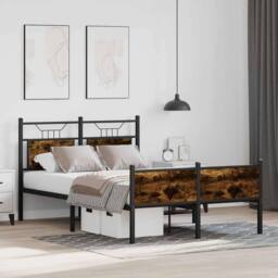 Berkfield Home Durable Bed Frame without Mattress Smoked Oak 120x200 cm Engineer in Brown - Size: Small Double - thumbnail 5