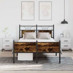 Berkfield Home Durable Bed Frame without Mattress Smoked Oak 120x200 cm Engineer in Brown - Size: Small Double - thumbnail 4