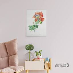 "Artery8 Poppy Flower Botanical Redoute Vintage Canvas Wall Art in White - Size: W18"" x H24""" - thumbnail 3