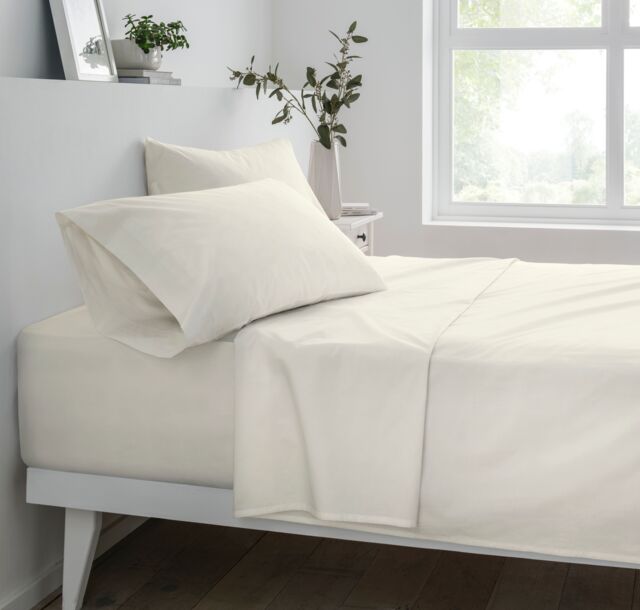Smart Living Polycotton Bed Linen Luxury Fitted Bedsheet or Pillowcase Non Iron in Ivory - Size: Double Fitted - image 1