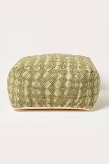 Homescapes Lima Handwoven Textured Pouffe Bean Cube in Green - image 1