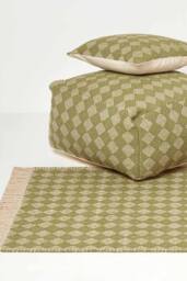 Homescapes Lima Handwoven Textured Pouffe Bean Cube in Green - thumbnail 6