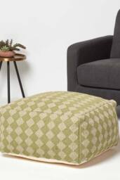 Homescapes Lima Handwoven Textured Pouffe Bean Cube in Green - thumbnail 2