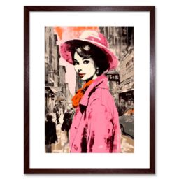 "Artery8 Wall Art Print Retro Aesthetic Vintage Fashion Woman in Street Artwork Framed 9X7 Inch in Brown - Size: W7"" x H9""" - thumbnail 1