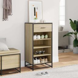 Berkfield Home Shoe Rack Sonoma Oak 48x38x97.5 cm Engineered Wood in Brown - thumbnail 3