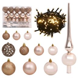 Berkfield Home 61 Piece Christmas Ball Set with Peak & 150 LEDs Rose Gold - thumbnail 1