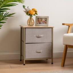 Scottish Everlastings Ltd 2 Drawer Beige Cabinet with Beige Fabric Drawers