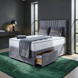 DS Living Elysian Upholstered Drawer Storage Bed Frame in Silver - Size: King - thumbnail 3
