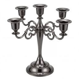 VOGREX 5 Arms Black Modern Table Candlestick Holder Set - thumbnail 1