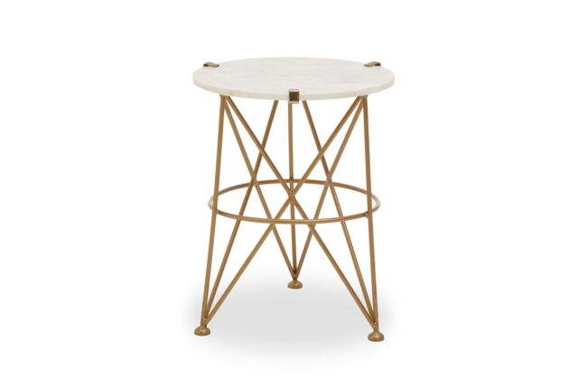 Orsina Stylish Angular Accent Table, Gold Finish Round Table, Bedside Table With Marble Top, Metallic Table - image 1