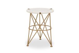 Orsina Stylish Angular Accent Table, Gold Finish Round Table, Bedside Table With Marble Top, Metallic Table - thumbnail 6