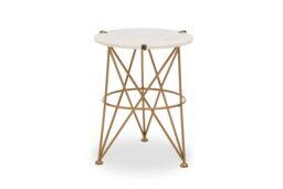 Orsina Stylish Angular Accent Table, Gold Finish Round Table, Bedside Table With Marble Top, Metallic Table - thumbnail 1