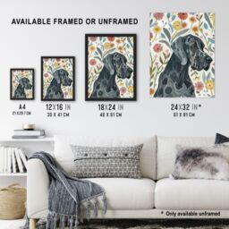 "Artery8 Great Dane Pet With Flowers Dog Lover Watercolour Wall Art Print - Size: W18"" x H24""" - thumbnail 3
