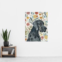 "Artery8 Great Dane Pet With Flowers Dog Lover Watercolour Wall Art Print - Size: W18"" x H24""" - thumbnail 4