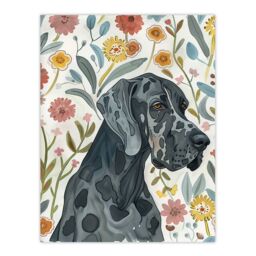 "Artery8 Great Dane Pet With Flowers Dog Lover Watercolour Wall Art Print - Size: W18"" x H24""" - thumbnail 1