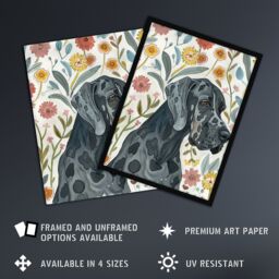 "Artery8 Great Dane Pet With Flowers Dog Lover Watercolour Wall Art Print - Size: W18"" x H24""" - thumbnail 2