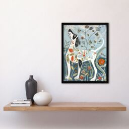 "Artery8 Spring Flower Garden Dog Lover Fun Folk Art Framed Art Print in Blue - Size: W12"" x H16""" - thumbnail 4