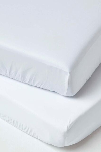 Homescapes Sateen Cotton Fitted Cot Sheets 400 Thread Count, 2 Pack in White - image 1
