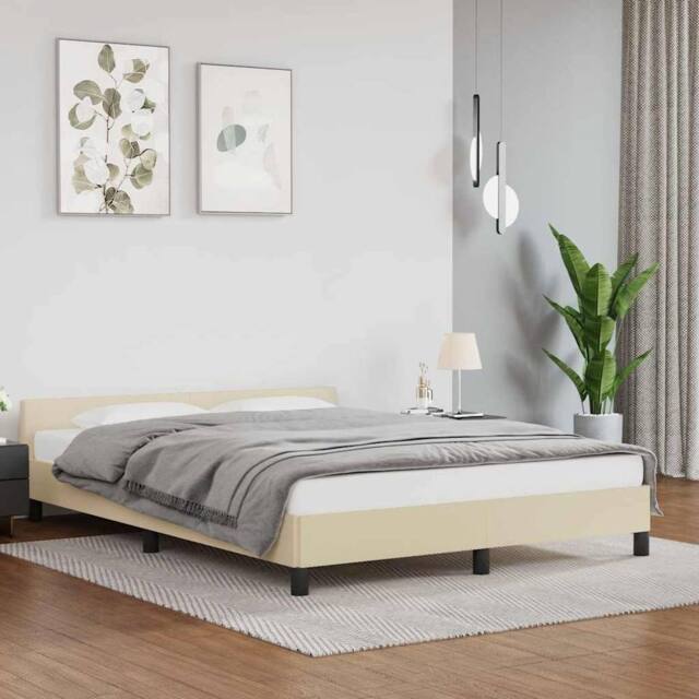 Berkfield Home Bed Frame with Headboard without Mattress Cream 140x190 cm - image 1