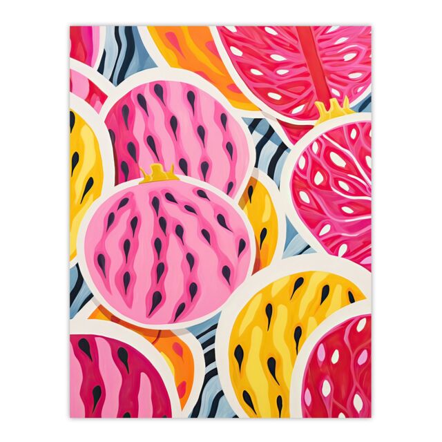 "Artery8 Wall Art Print Sliced Dragon Fruit Kitchen Artwork Pink Orange Blue Vibrant Abstract Oil Painting Poster - Size: W18"" x H24""" - image 1