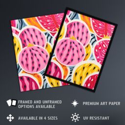 "Artery8 Wall Art Print Sliced Dragon Fruit Kitchen Artwork Pink Orange Blue Vibrant Abstract Oil Painting Poster - Size: W18"" x H24""" - thumbnail 2
