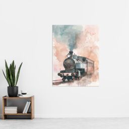 "Artery8 Steam Train Blue Pink Watercolour Railfan Spotter Wall Art Print - Size: W12"" x H16""" - thumbnail 4