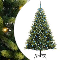 Berkfield Home Artificial Hinged Christmas Tree 300 LEDs Green 210 cm - thumbnail 2
