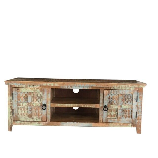 Jaipur Furniture Ltd Aravali 2 Door Plasma TV Cabinet - Mango Wood - L40 x W146 x H55 cm - Distress Finish in Brown - image 1
