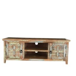 Jaipur Furniture Ltd Aravali 2 Door Plasma TV Cabinet - Mango Wood - L40 x W146 x H55 cm - Distress Finish in Brown - thumbnail 1