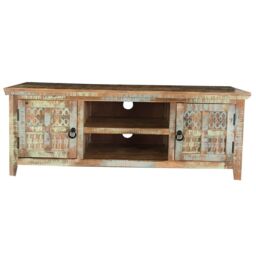 Jaipur Furniture Ltd Aravali 2 Door Plasma TV Cabinet - Mango Wood - L40 x W146 x H55 cm - Distress Finish in Brown - thumbnail 2