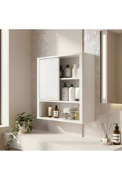 Living and Home Wall-Mounted Wooden Bathroom Cabinet with Sliding Door in White - thumbnail 2