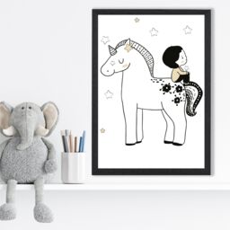 ARTZE Scandi Prince Little Boy Sitting on a Unicorn Framed Print SIZE: A2 with Black Frame - Size: A4 - thumbnail 2