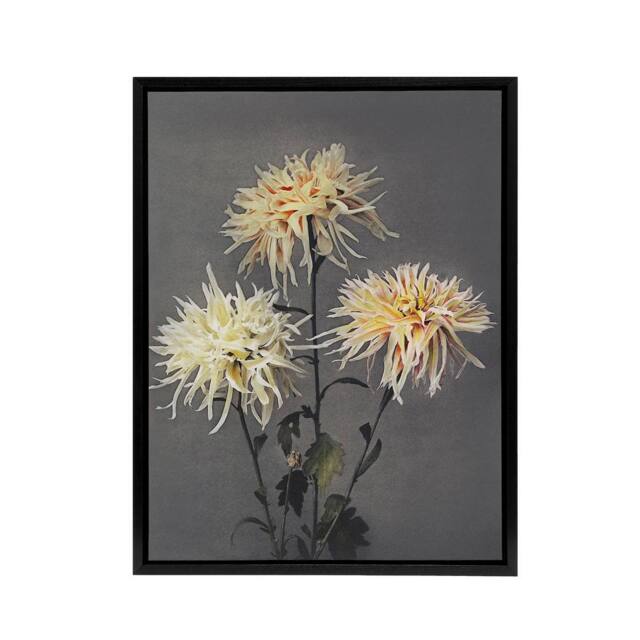 "Artery8 Chrysanthemums Vintage Floral Framed Canvas Wall Art Print Kazumasa in Yellow - Size: W12"" x H16""" - image 1
