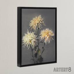 "Artery8 Chrysanthemums Vintage Floral Framed Canvas Wall Art Print Kazumasa in Yellow - Size: W12"" x H16""" - thumbnail 2