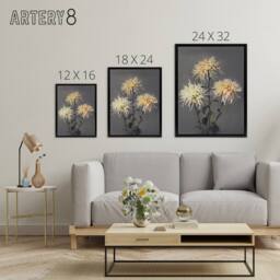 "Artery8 Chrysanthemums Vintage Floral Framed Canvas Wall Art Print Kazumasa in Yellow - Size: W12"" x H16""" - thumbnail 4