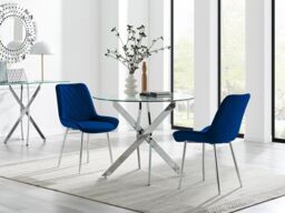 FurnitureboxUK Novara 100cm Round Dining Table & 2 Pesaro Silver Leg Chairs in Navy - thumbnail 1
