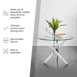FurnitureboxUK Novara 100cm Round Dining Table & 2 Pesaro Silver Leg Chairs in Navy - thumbnail 4